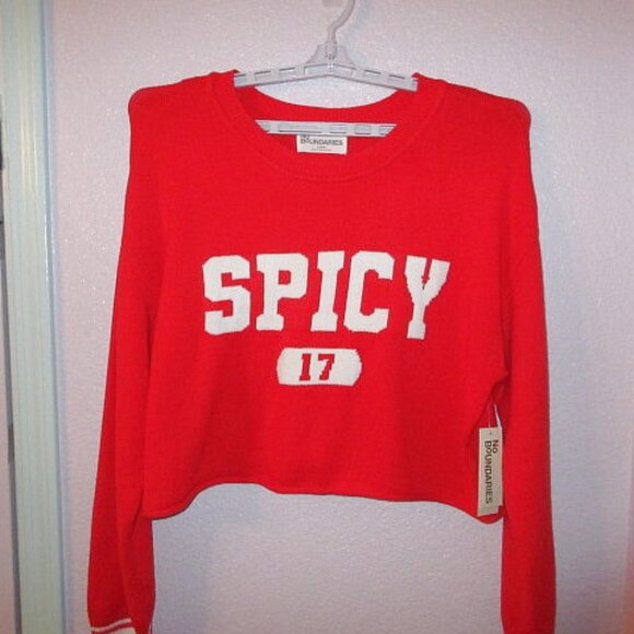 Red Spicy Y2K Crop Sweater XL Pullover Red 17 Long Sleeves Preppy 90s Cheer NWT - Picture 1 of 10